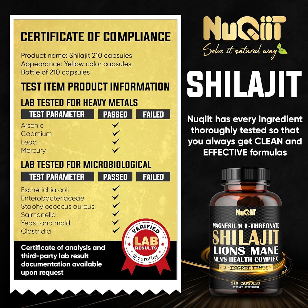 NUQIIT 1000mg Magnesium L-Threonate with Lions Mane, Shilajit Capsules