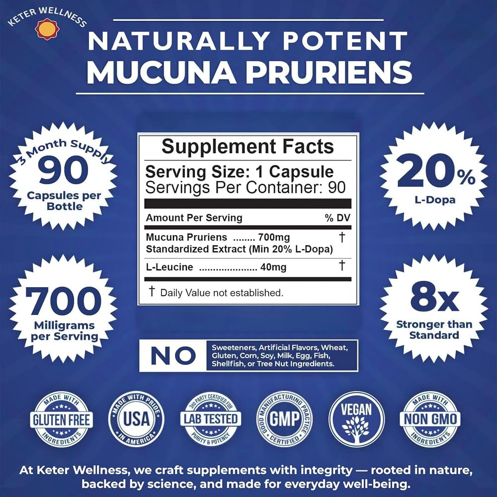 Keter Wellness Mucuna Pruriens 20% L-Dopa Capsules - 90 Count - image 4