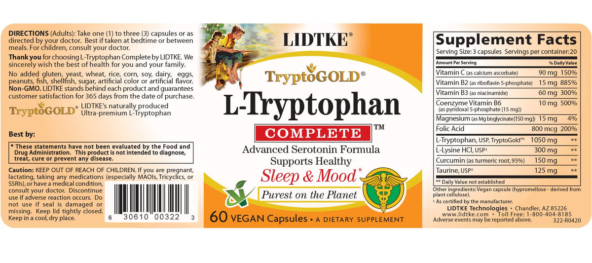 Lidtke L-Tryptophan Complete for Sleep & Mood - 60 Capsules - image 2