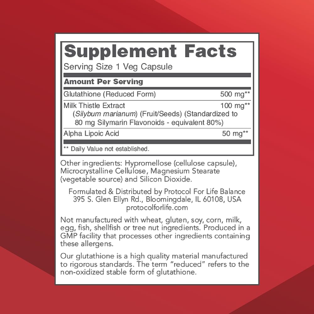 PROTOCOL FOR LIFE BALANCE Glutathione 500mg - 60 Vegetarian Capsules - image 2