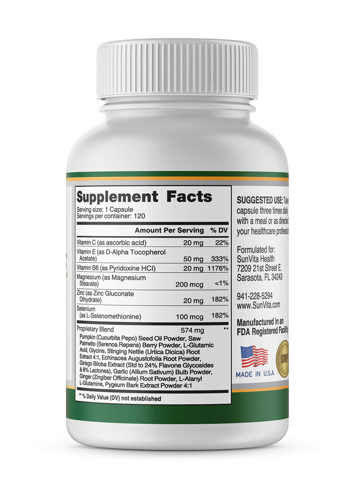 SunVita Health Prostate Formula with Saw Palmetto - 120 Capsules - image 2