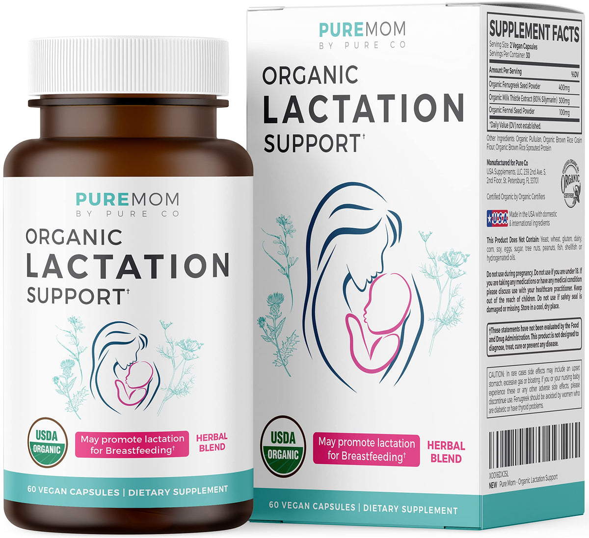 PURE CO Lactation Supplement with Fenugreek, Fennel & Milk Thistle
