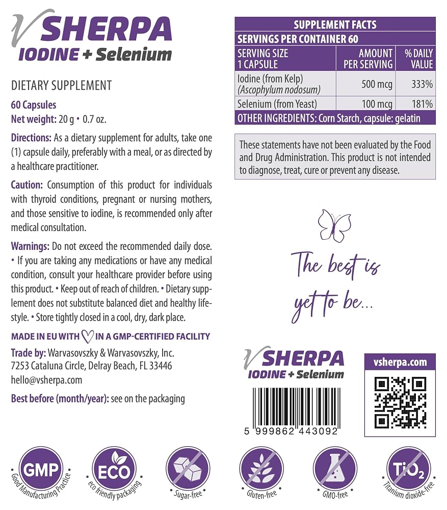 vSherpa Iodine + Selenium Thyroid Support - 60 Capsules - image 5