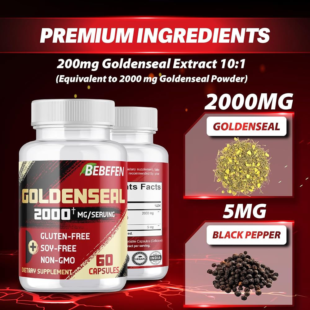 BEBEFEN Goldenseal Root 2000mg Vegetarian Capsules - 60 Count - image 5