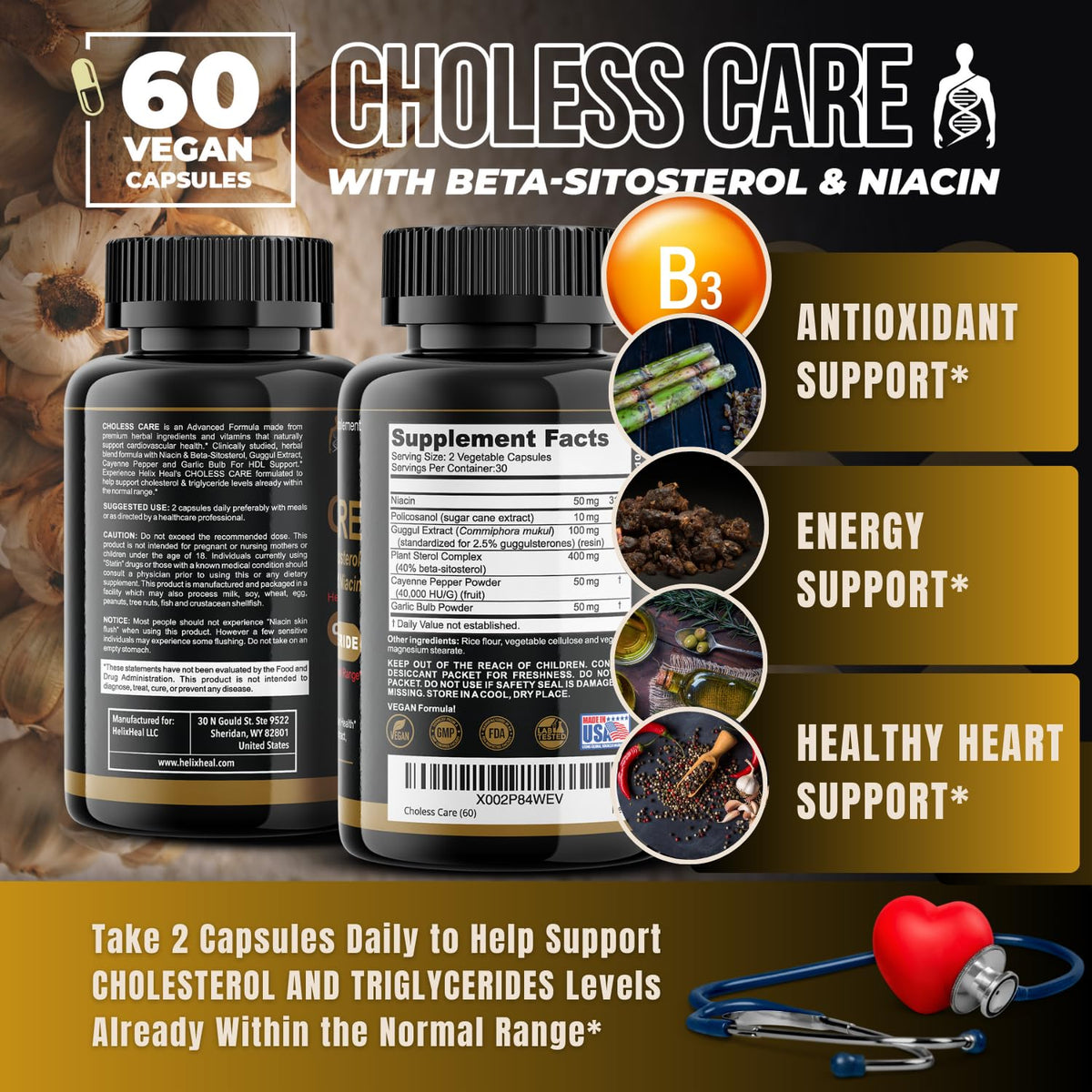 Helix Heal Cholesterol Supplement with Garlic & Niacin - 60 Capsules - image 6