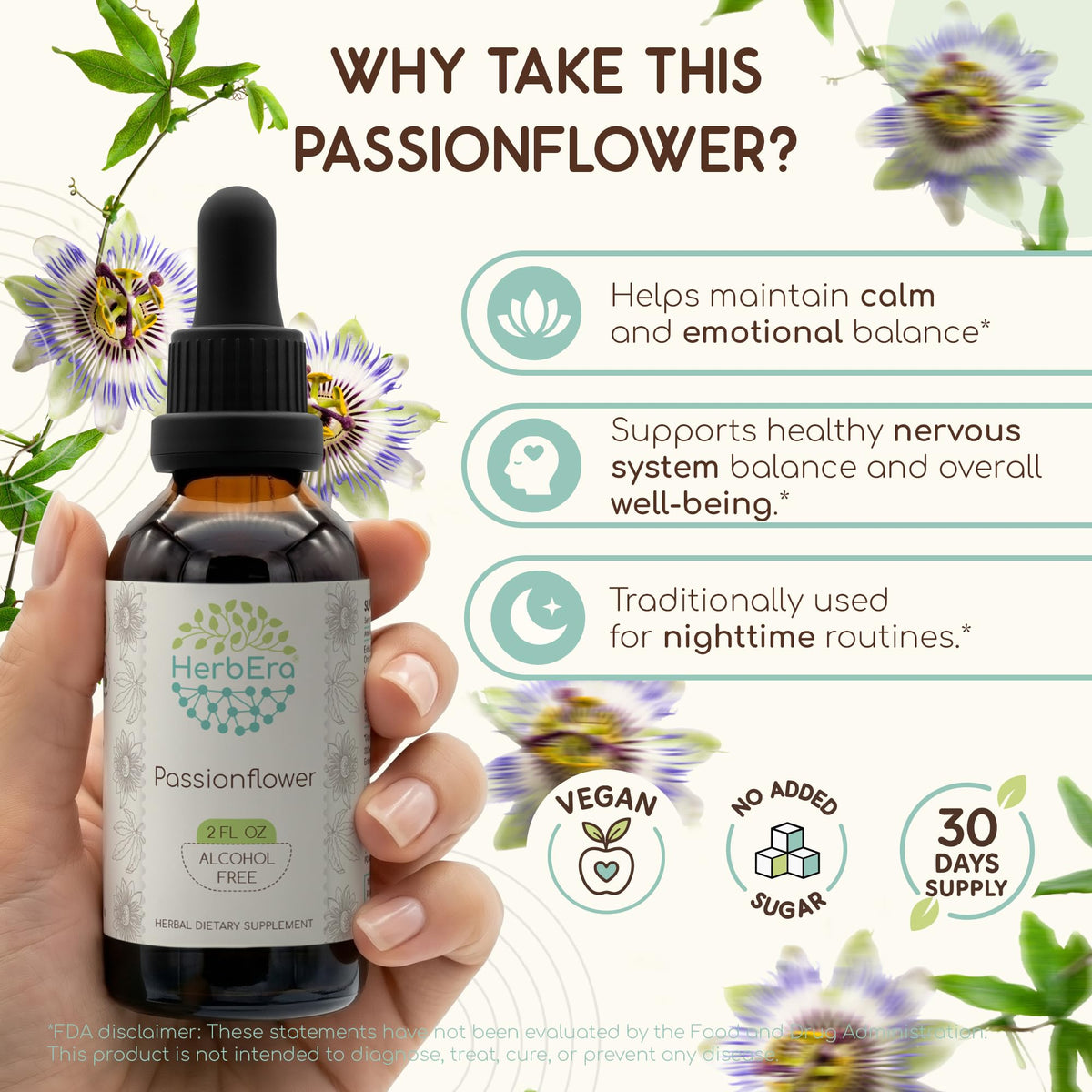 HerbEra Passionflower Alcohol-Free Herbal Extract Tincture