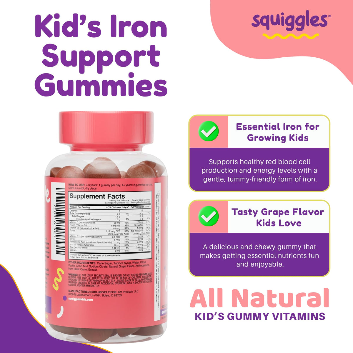 Squiggles Kids Daily Iron+ Gummies - 100 Count - image 5