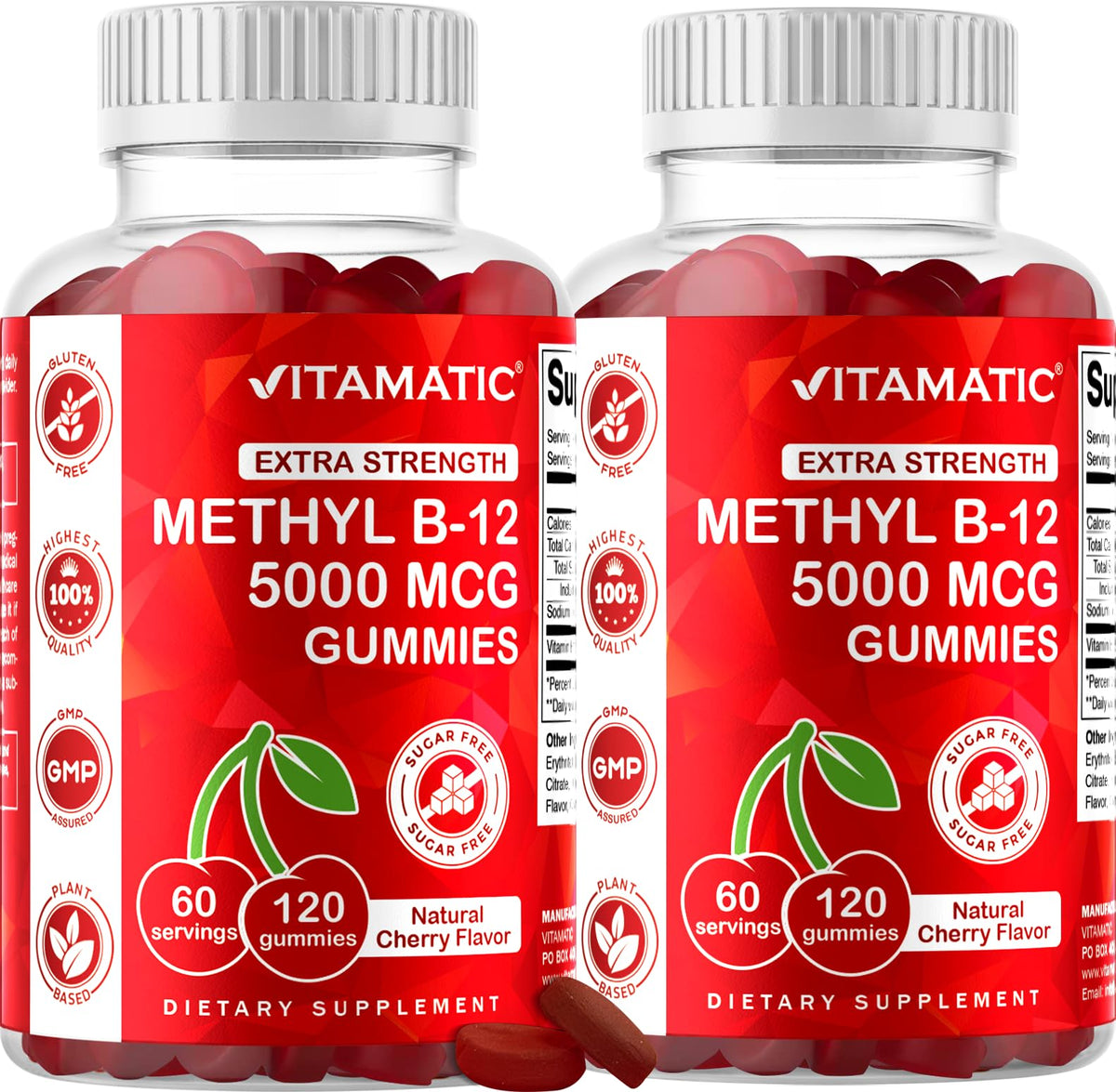 Vitamatic Extra Strength Vitamin B12 5000 mcg (Methyl B12) Gummies