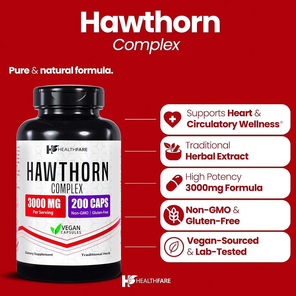 Healthfare Hawthorn Berry Supplement Extract 3000mg - 200 Capsules - image 2