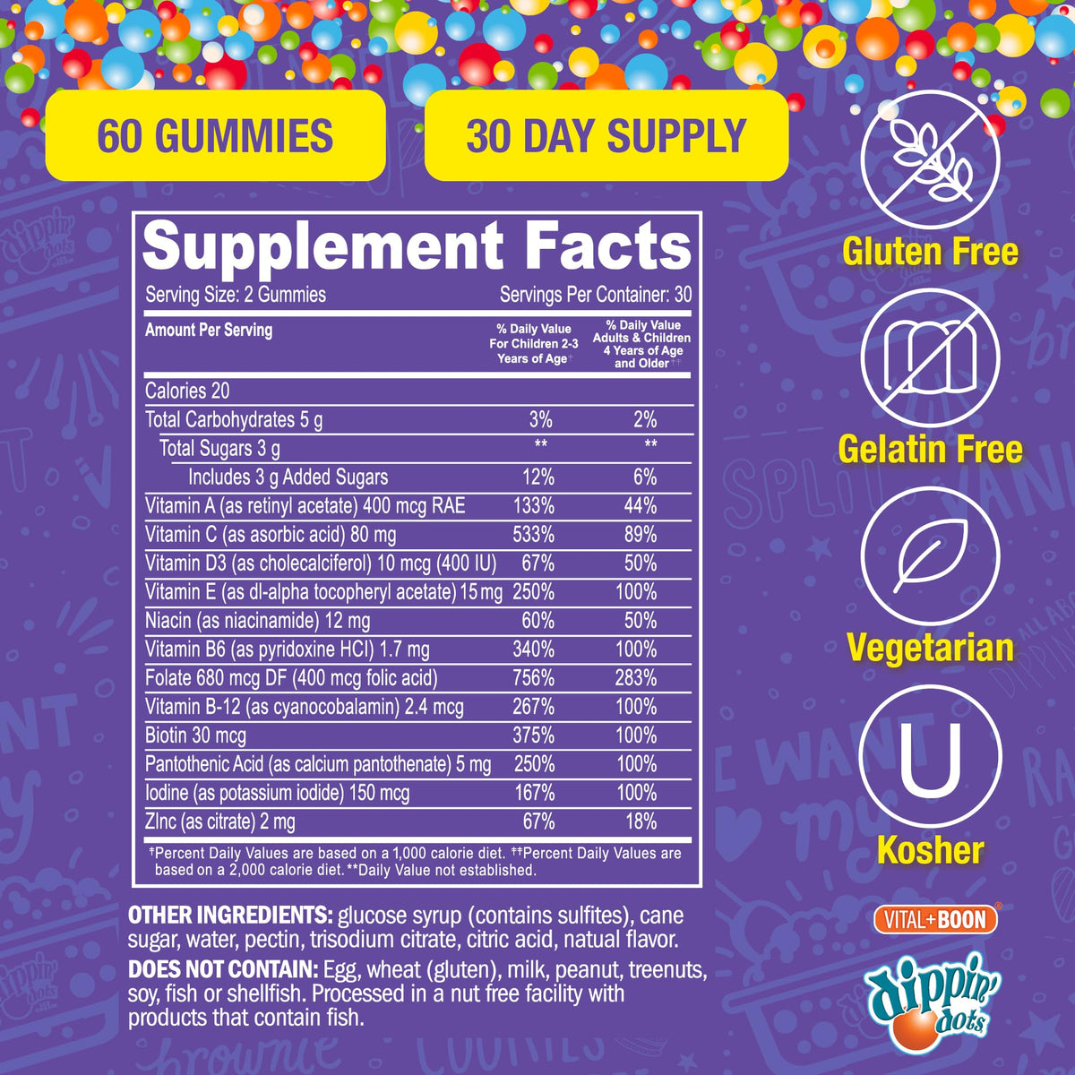 Vital+Boon Dippin' Dots Kids Multivitamin Gummies Rainbow Fruit - 60 Gummies - image 7