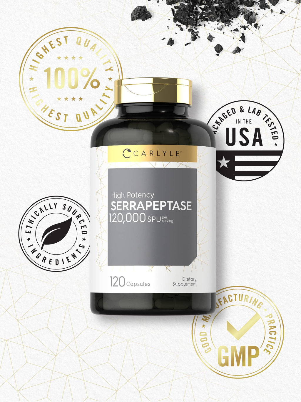 Carlyle Serrapeptase 120000 SPU Enzyme - 120 Capsules - image 5