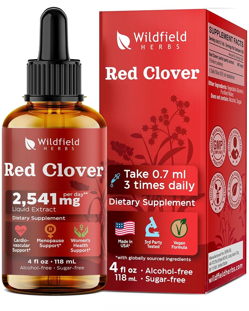 WILDFIELD HERBS 4 Oz Red Clover Extract Liquid Drops - Women’s Wellness & Menopause Balance Support** | 2 Month Supply | - Made in USA - Red Clover Supplement - Alcohol & Sugar Free
