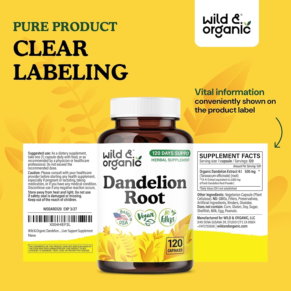 Wild & Organic Dandelion Root Capsules Liver Support - 120 Capsules - image 7