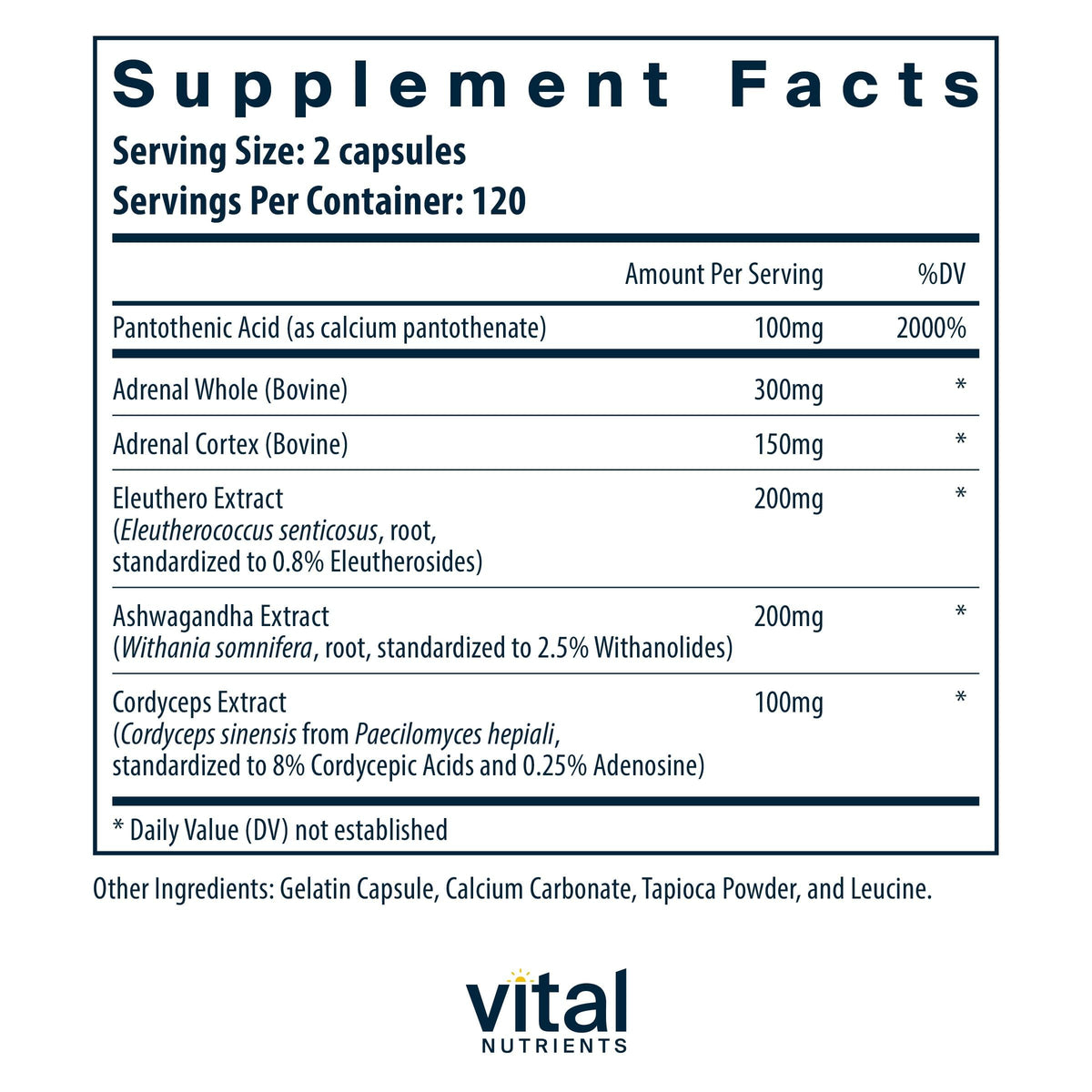 Vital Nutrients Adrenal Support for Gland Function - 240 Capsules - image 2