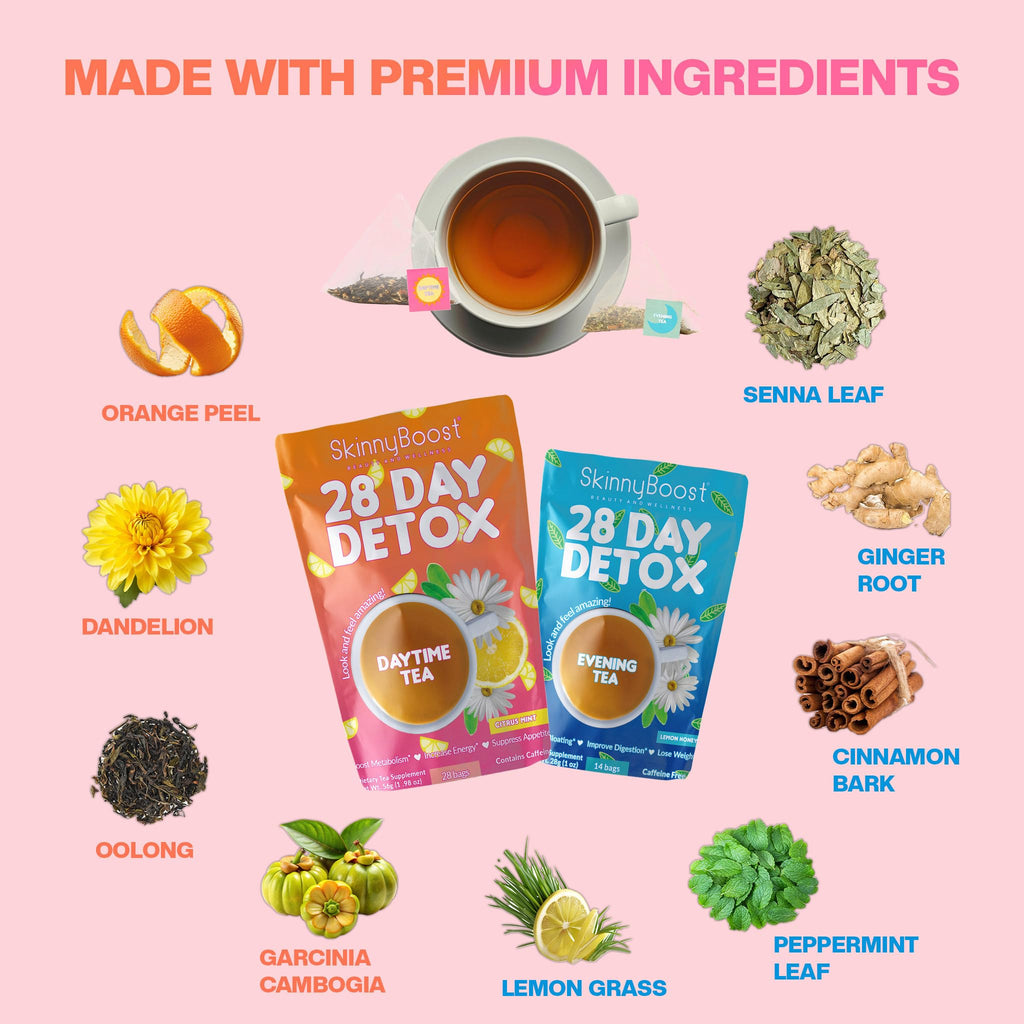 SkinnyBoost Daytime Teas, 3 Evening Detox Teas Non GMO, Vegan, All