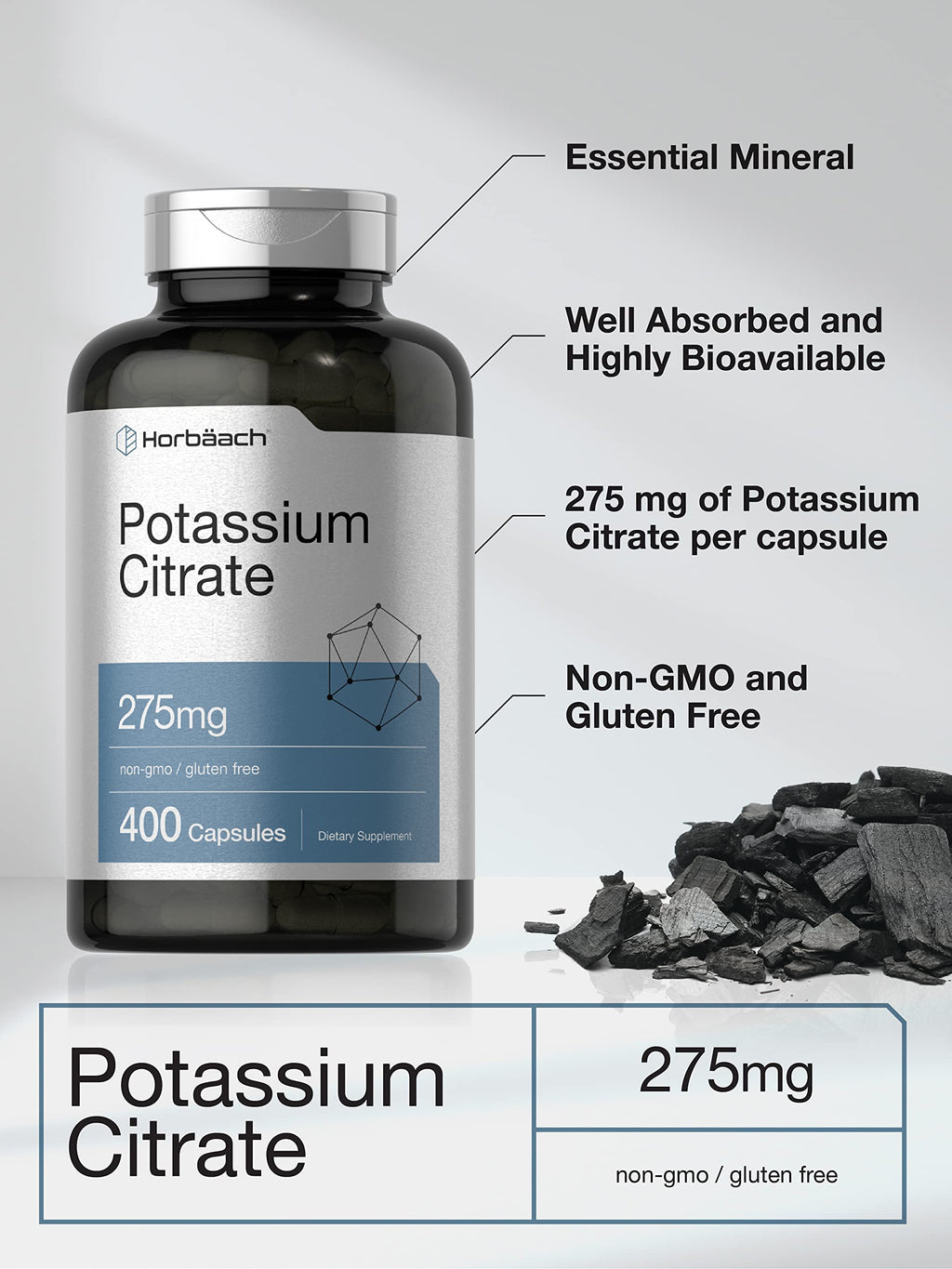Horbäach Potassium Citrate 275 mg - 400 Capsules - image 3