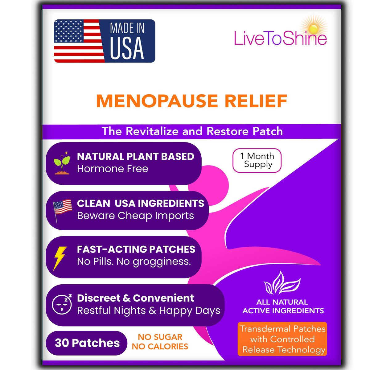 Live To Shine Menopause Relief Patch - 30 Topical Patches
