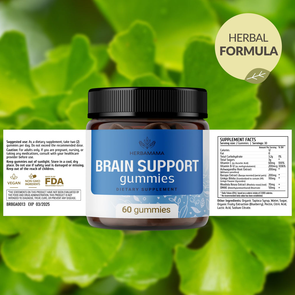 HERBAMAMA Brain Support Gummies with Ashwagandha & Bacopa - 60 Gummies - image 7