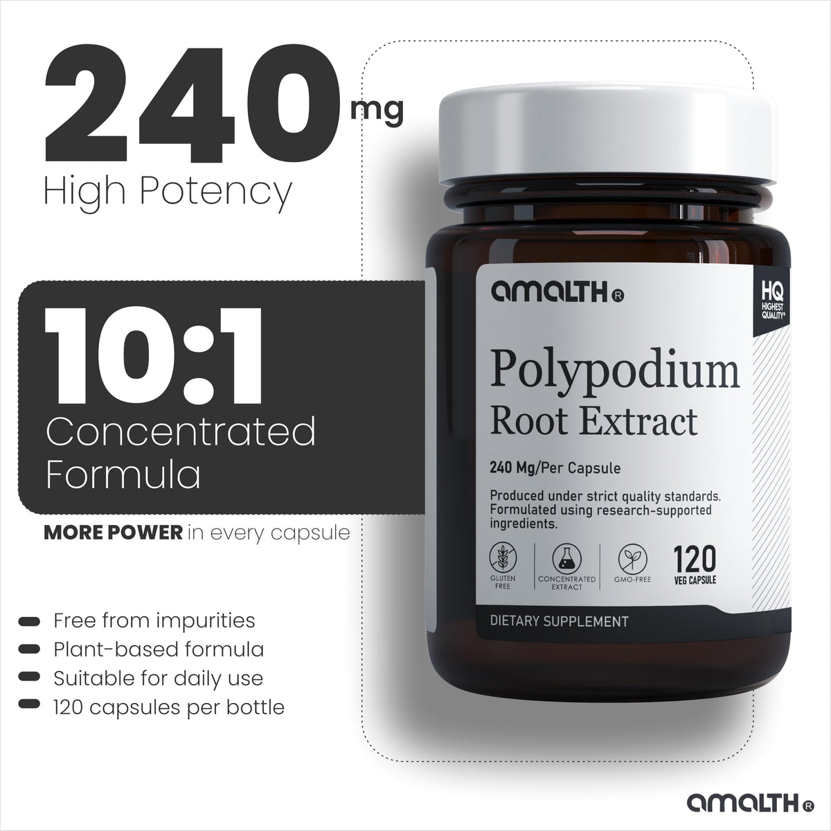AMALTH Polypodium Leucotomos 240 mg Skin Support - 120 Capsules - image 3