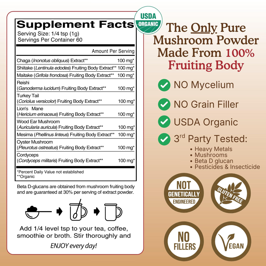 Nourishing Nutrients 10 Mushroom Supplement Powder - 60g - image 2