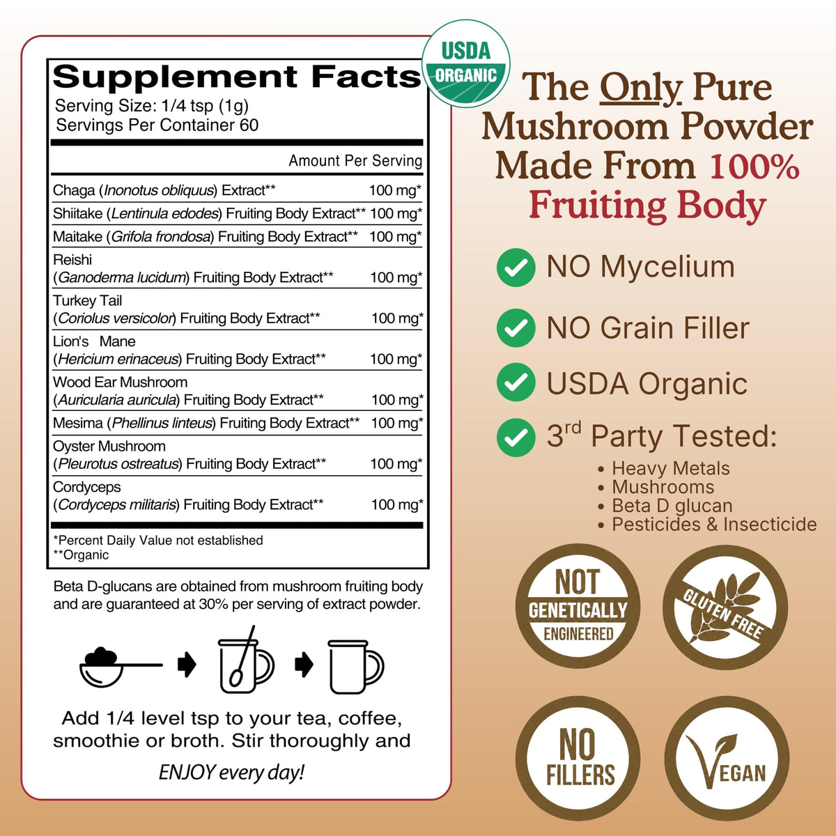 Nourishing Nutrients 10 Mushroom Supplement Powder - 60g - image 2