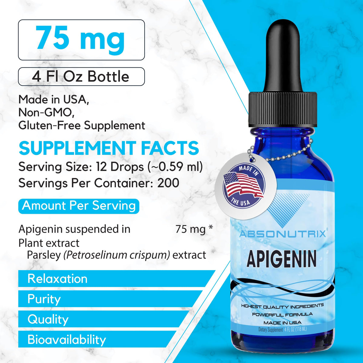 Absonutrix Apigenin 75 mg Sleep Support Liquid - 4 Fl Oz - image 2
