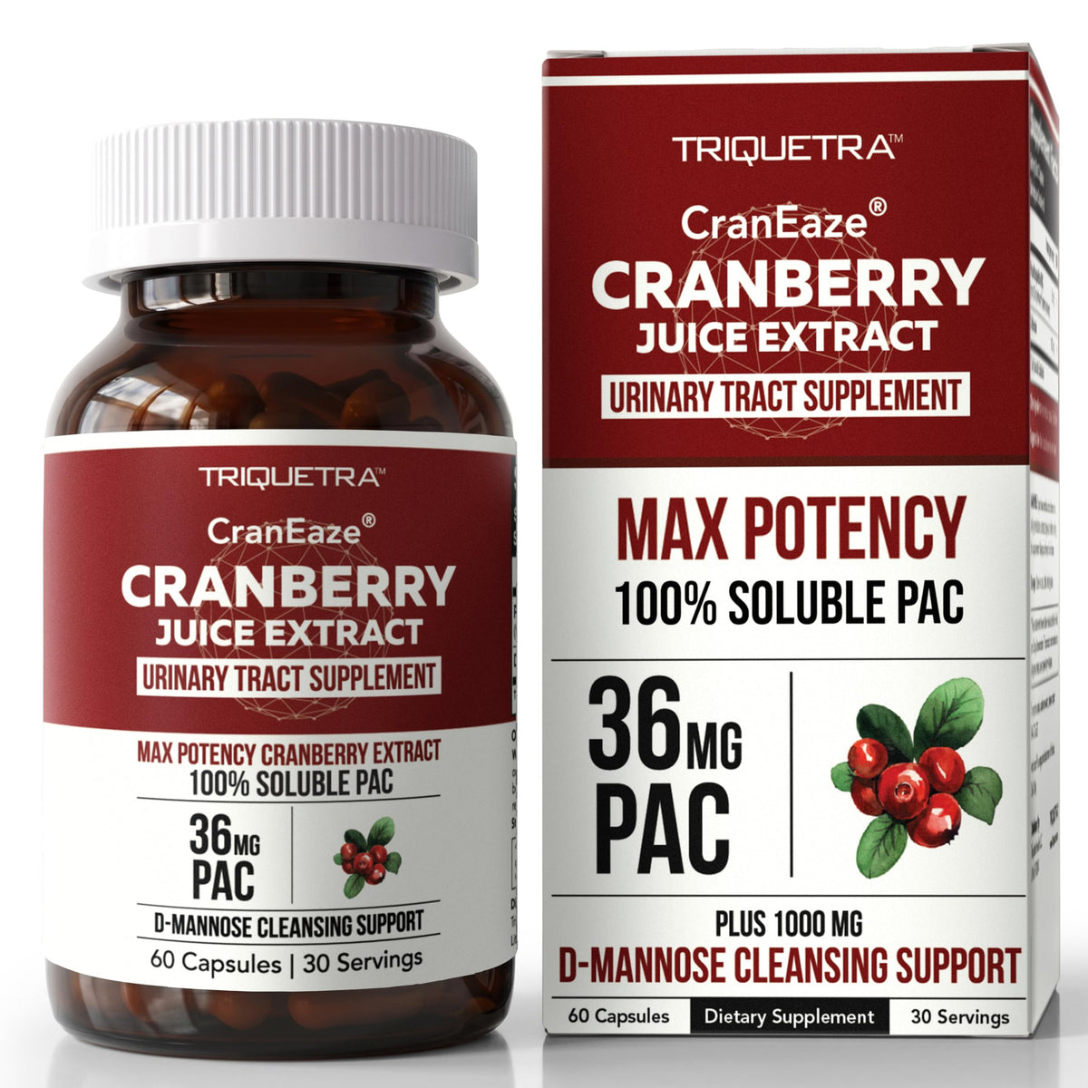 Triquetra Health CranEaze Cranberry Pills with D-Mannose - 60 Capsules