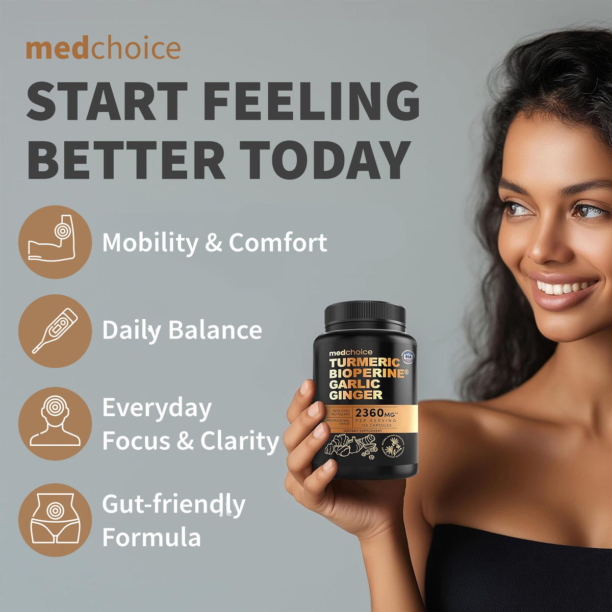 MEDCHOICE Liposomal Organic Turmeric Curcumin with Black Pepper