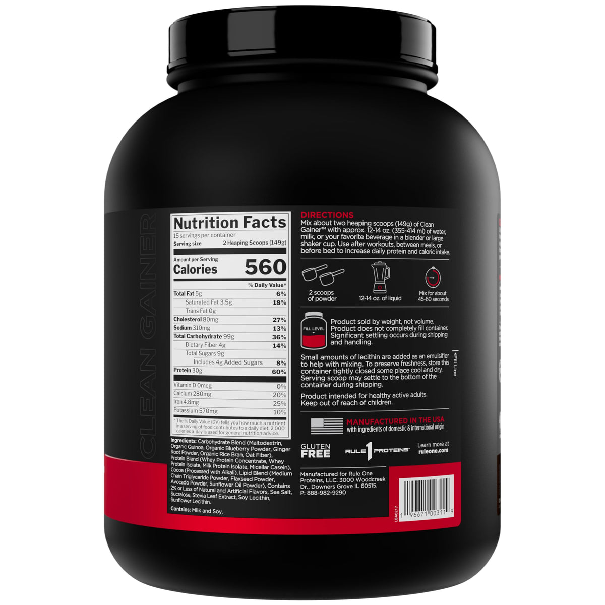 Rule 1 Clean Gainer - High-Protein Lean Gain Formula with 560 Calories