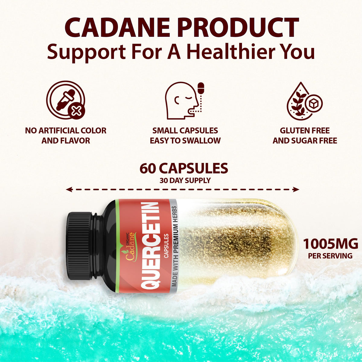 Organic Cadane Quercetin Extract with Vitamin C & D3 - 60 Capsules - image 2