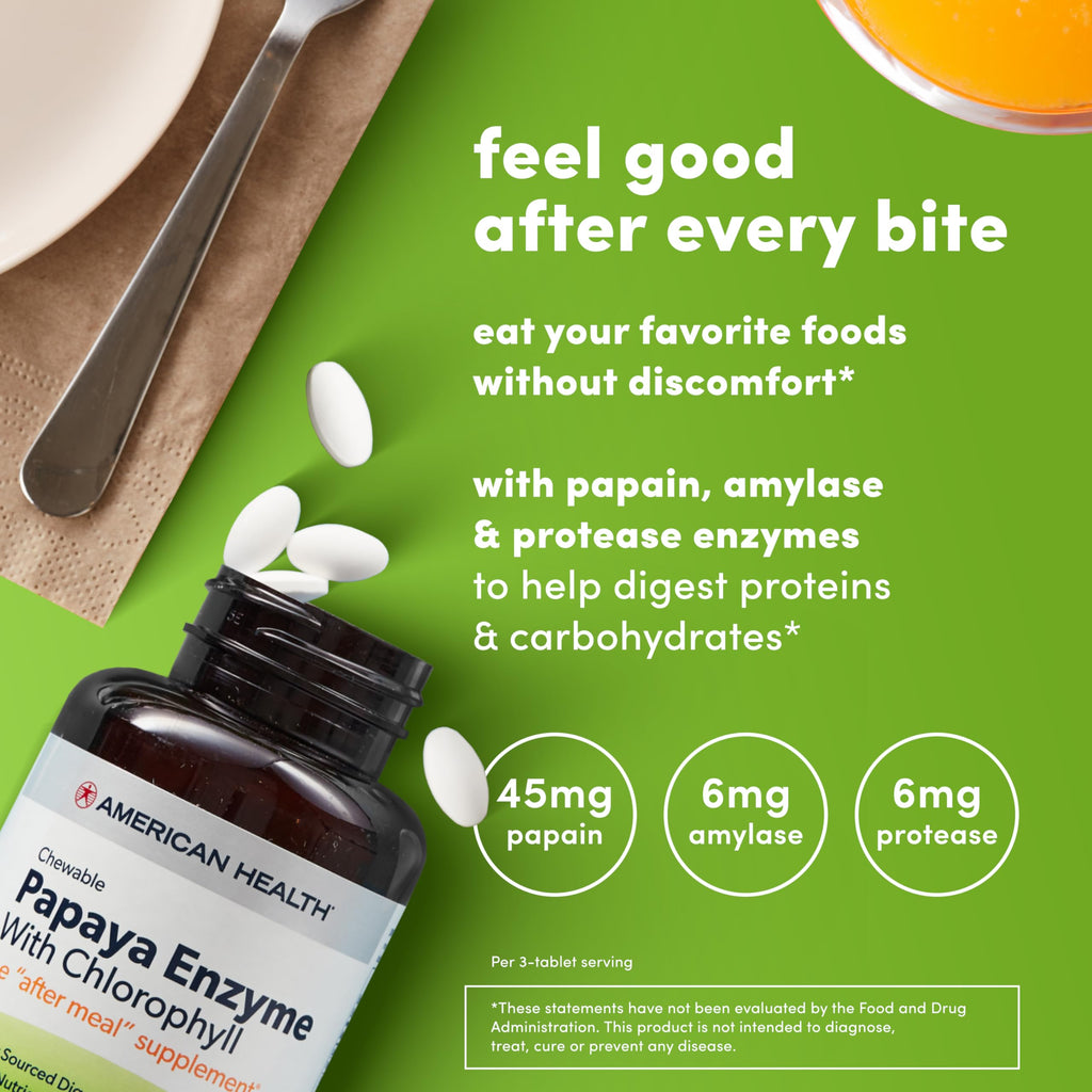 American Health Papaya Enzyme with Chlorophyll Chewable Tablets
