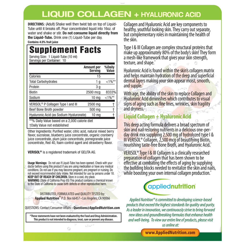 Applied Nutrition Liquid Collagen + Hyaluronic Acid Beauty Drink - 10 Tubes - image 7