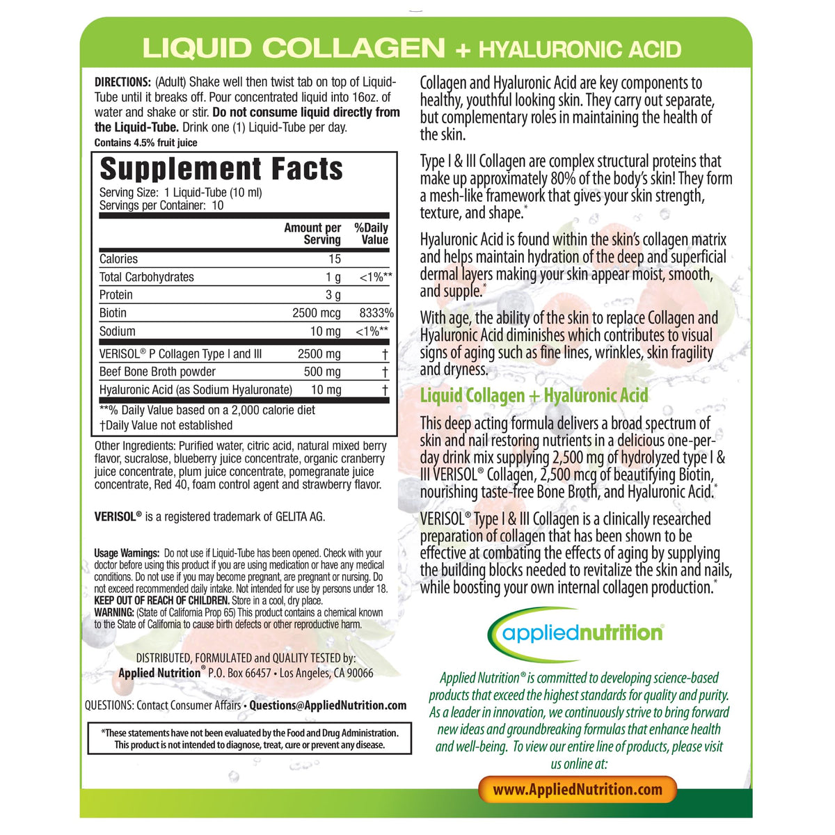 Applied Nutrition Liquid Collagen + Hyaluronic Acid Beauty Drink - 10 Tubes - image 7