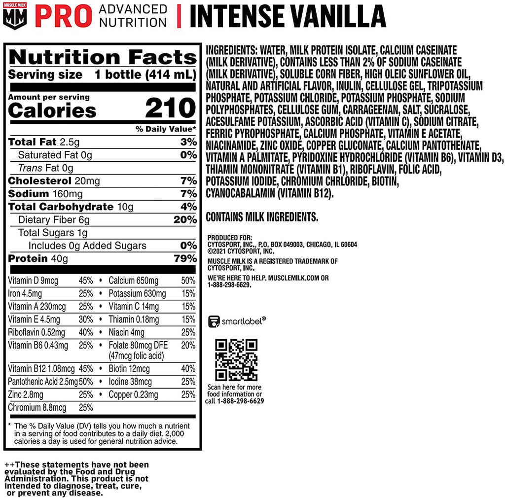 Muscle Milk Pro Series Protein Shake, 40g Protein, 14 Fl Oz, 12 Pack