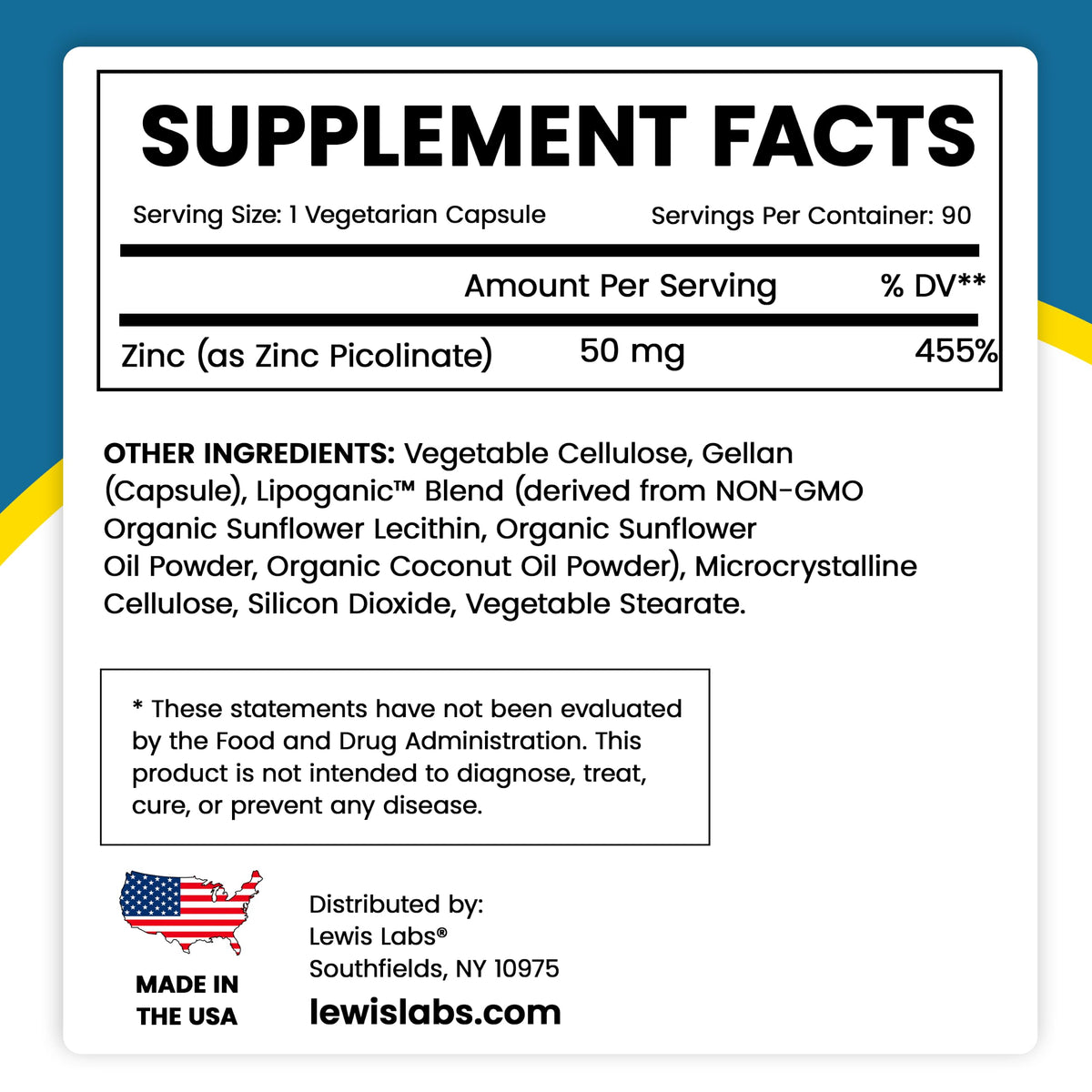 Lewis Labs Zinc Supplement 50mg