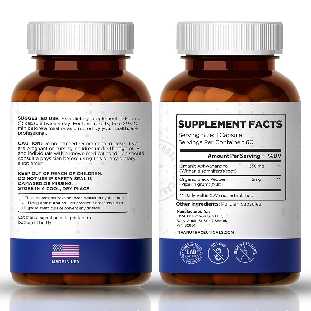 TIVA Nutraceutics Ashwagandha Capsules 650mg for Stress - 60 Capsules - image 8