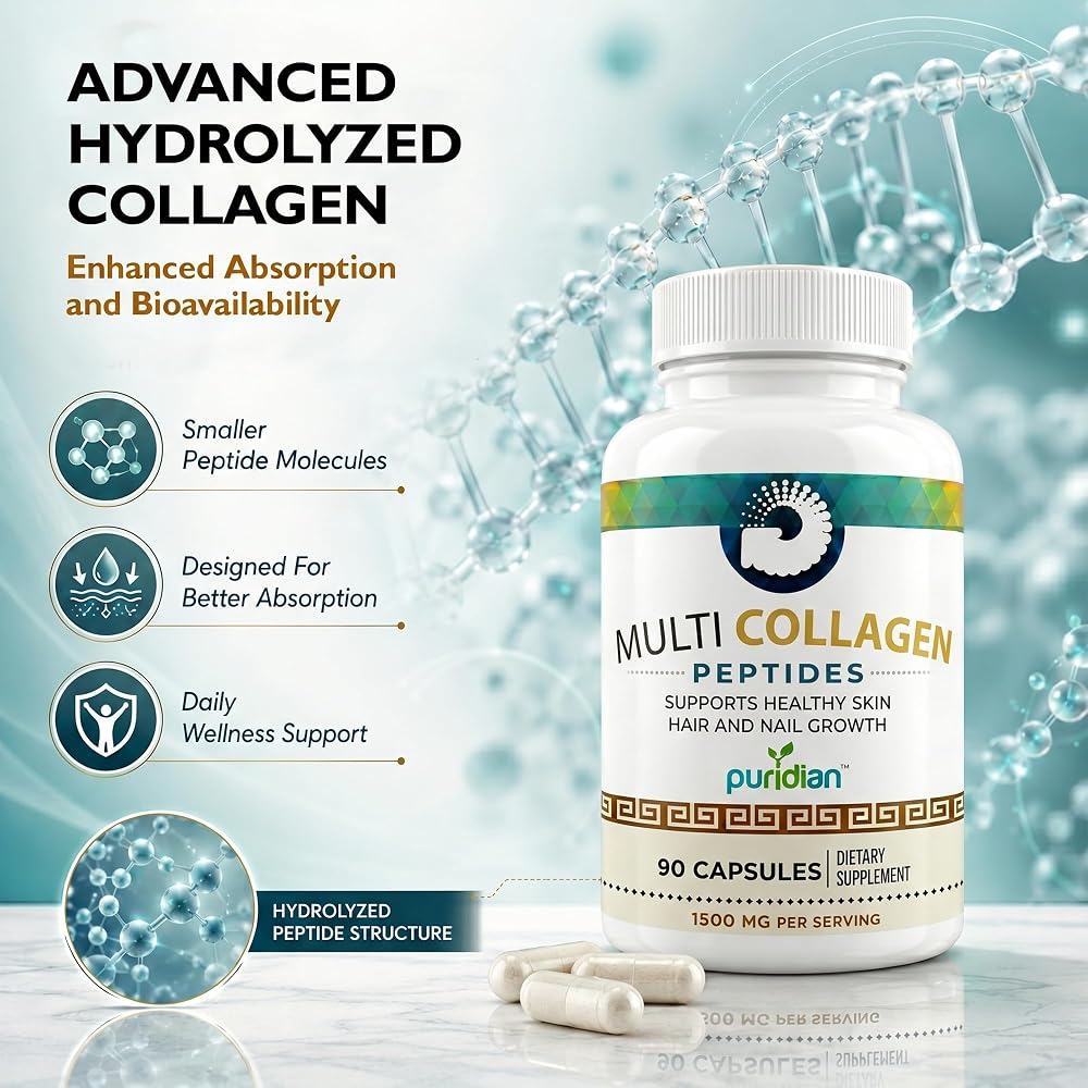 Puridian Collagen Peptides Capsules for Women - 90 Count - image 3