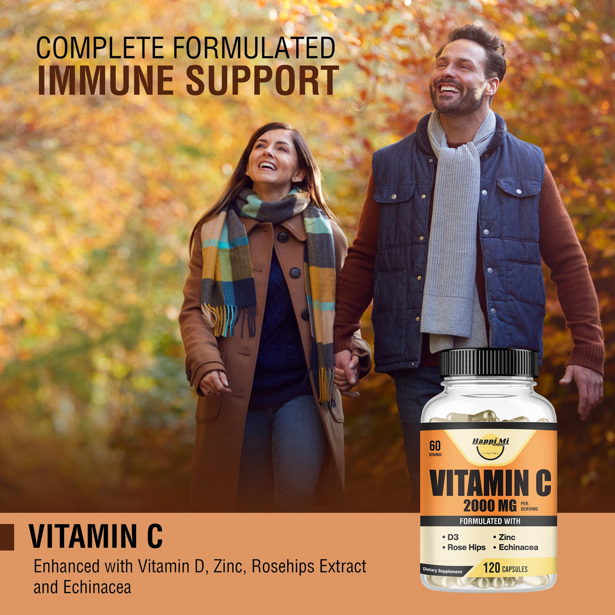 Happi Mi Nutrition Vitamin C 2000mg with Zinc & Vitamin D3 - 120 Capsules - image 5