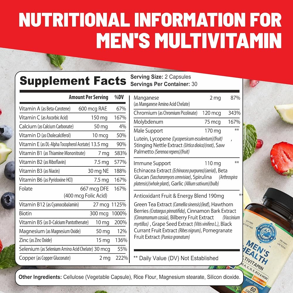 Whole World Wellness Mens Daily Multivitamin for Energy & Focus - 60 Capsules - image 3