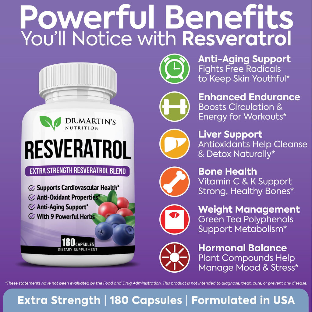 DR. MARTIN'S NUTRITION Extra Strength Resveratrol 1568mg - 180 Capsules - image 2