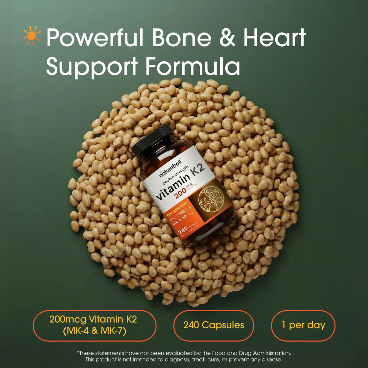 NatureBell Vitamin K2 200mcg MK-7 & MK-4 Complex - 240 Capsules - image 2