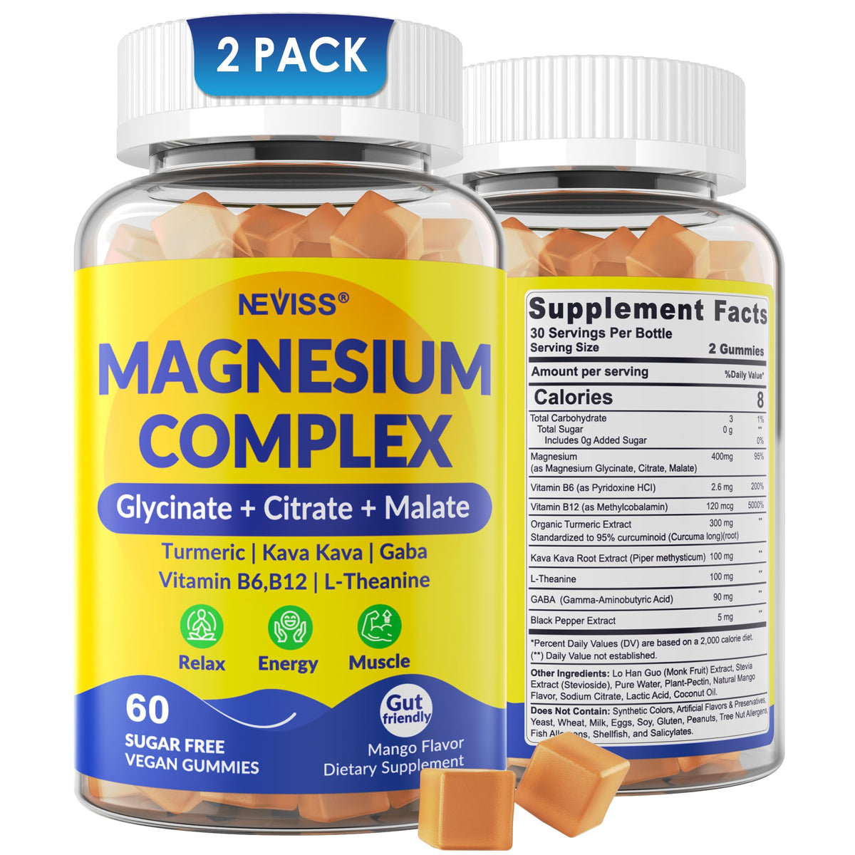 NEVISS Triple Magnesium Gummies 400mg Magnesium Glycinate