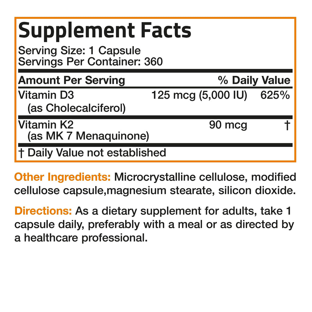 Bronson Vitamin K2 D3 (MK7) Supplement - 360 Capsules - image 8