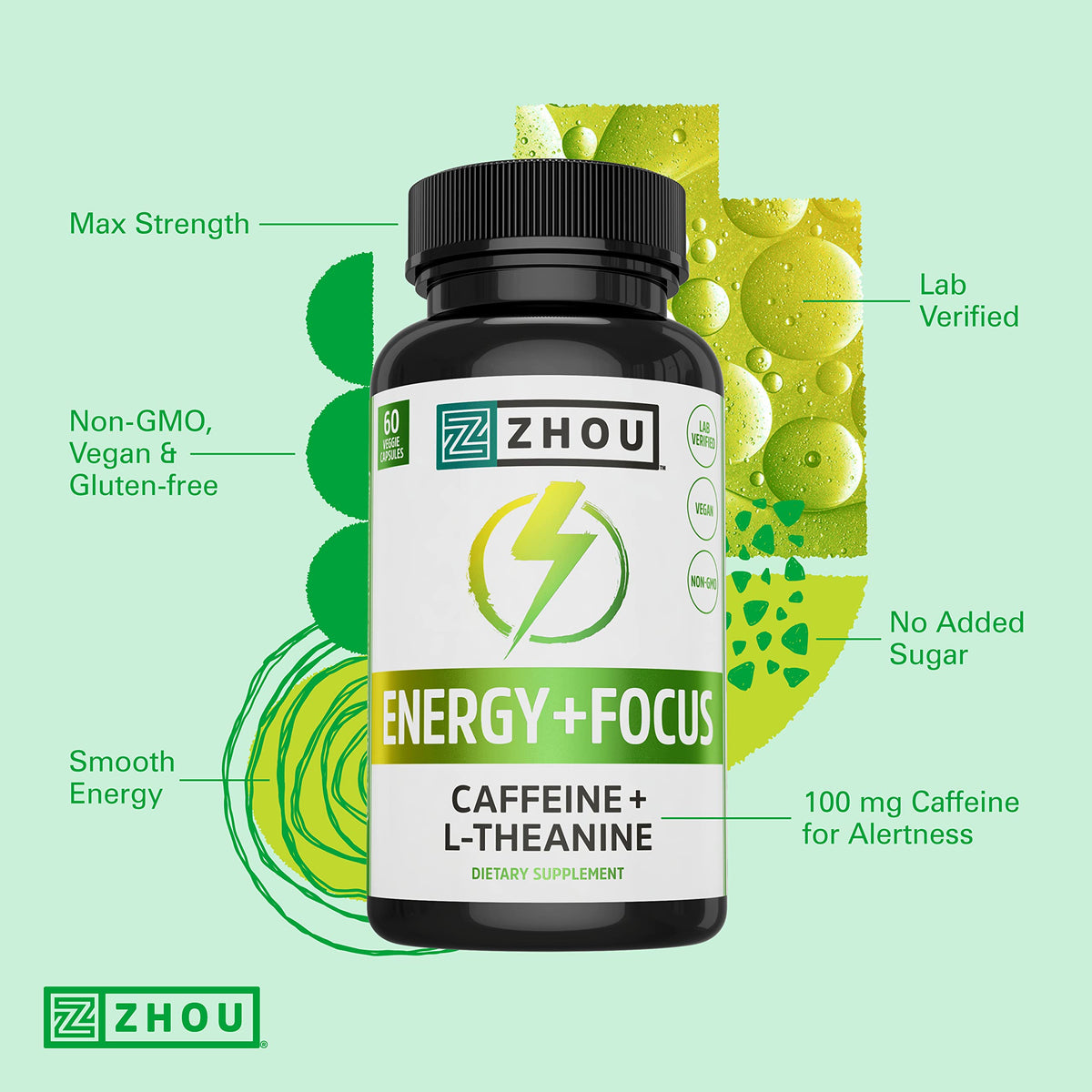 ZHOU Energy + Focus L-Theanine 200mg - 60 Vegetarian Capsules - image 3