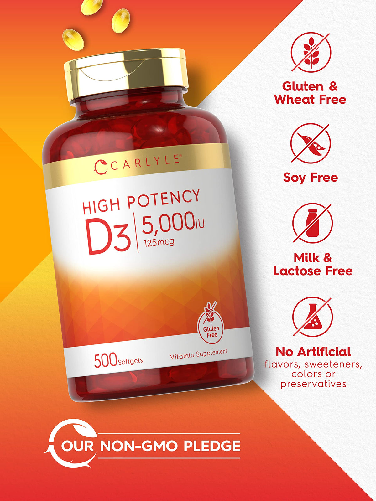 Carlyle Vitamin D3 5000 IU - 500 Softgels - image 4