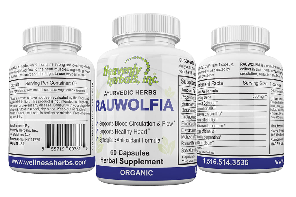 Heavenly Herbals Rauwolfia Serpentina Capsules for Heart Health - 60 Count