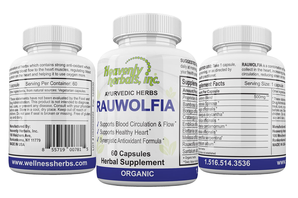 Heavenly Herbals Rauwolfia Serpentina Capsules for Heart Health - 60 Count