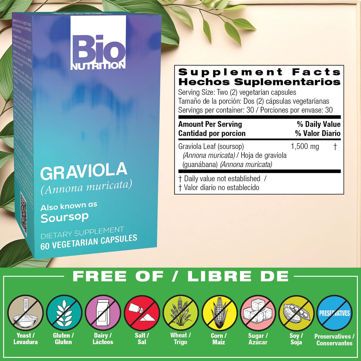 Bio Nutrition Graviola Soursop Herbal Supplement - 60 Vegetarian Capsules - image 2