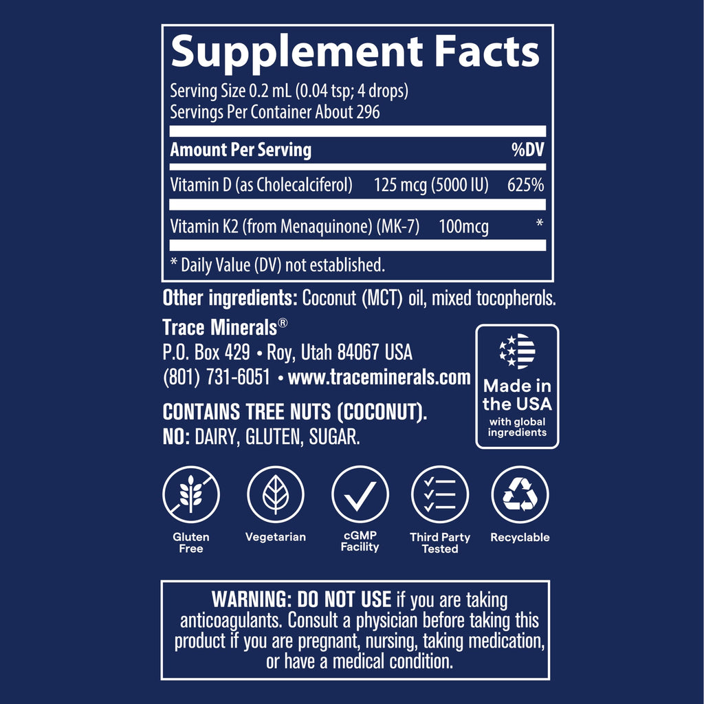 Trace Minerals Liquid Vitamin D3 + K2 5000 IU - 2 fl oz - image 3