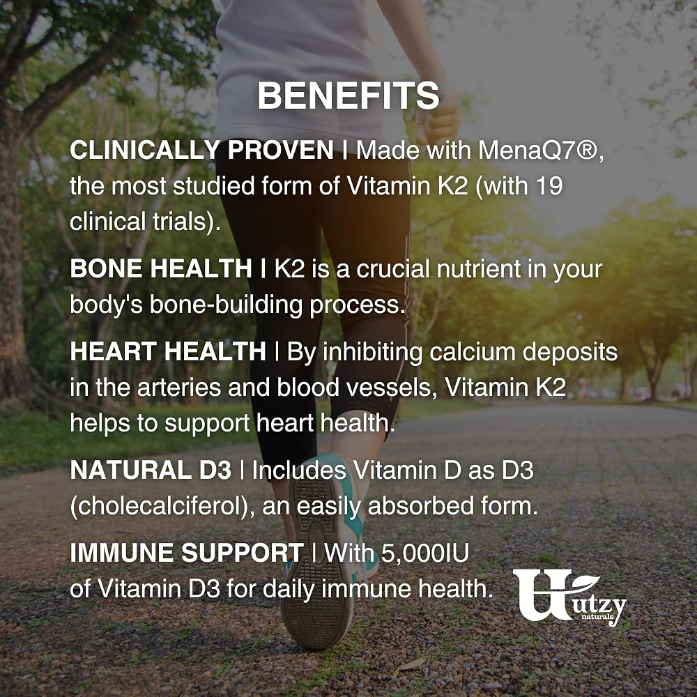 Utzy Naturals Vitamin K2 + D3 High Dose - 60 Vegetarian Capsules - image 8